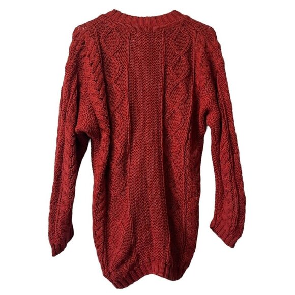 LITTLE WOOD GREEN Red/Orangeish Sweater Women Chunk Cable Knit Size Small VTG - Picture 2 of 11